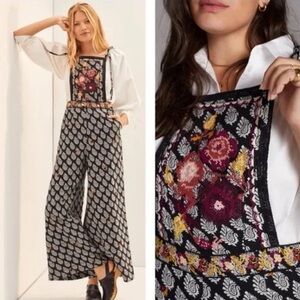 Anthropologie Black and White Floral Jumpsuit